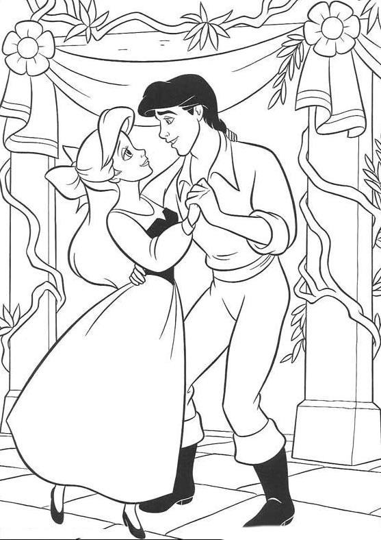 coloriage Arielle la petite sirene danse avec son prince